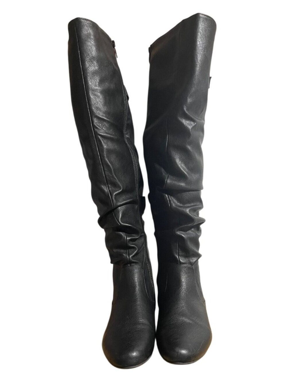 Dream Pairs Womens Knee High Slouch Black Boots Size 7.5 Faux Leather Zip Up